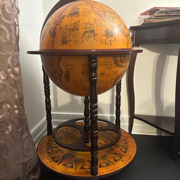 Vintage Style Globe Bar Cart in Orange and Brown